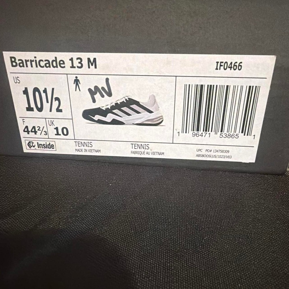 Adidas Barricade 13 M Black White Tennis Shoes IF0466 Mens Size 10.5 NEW